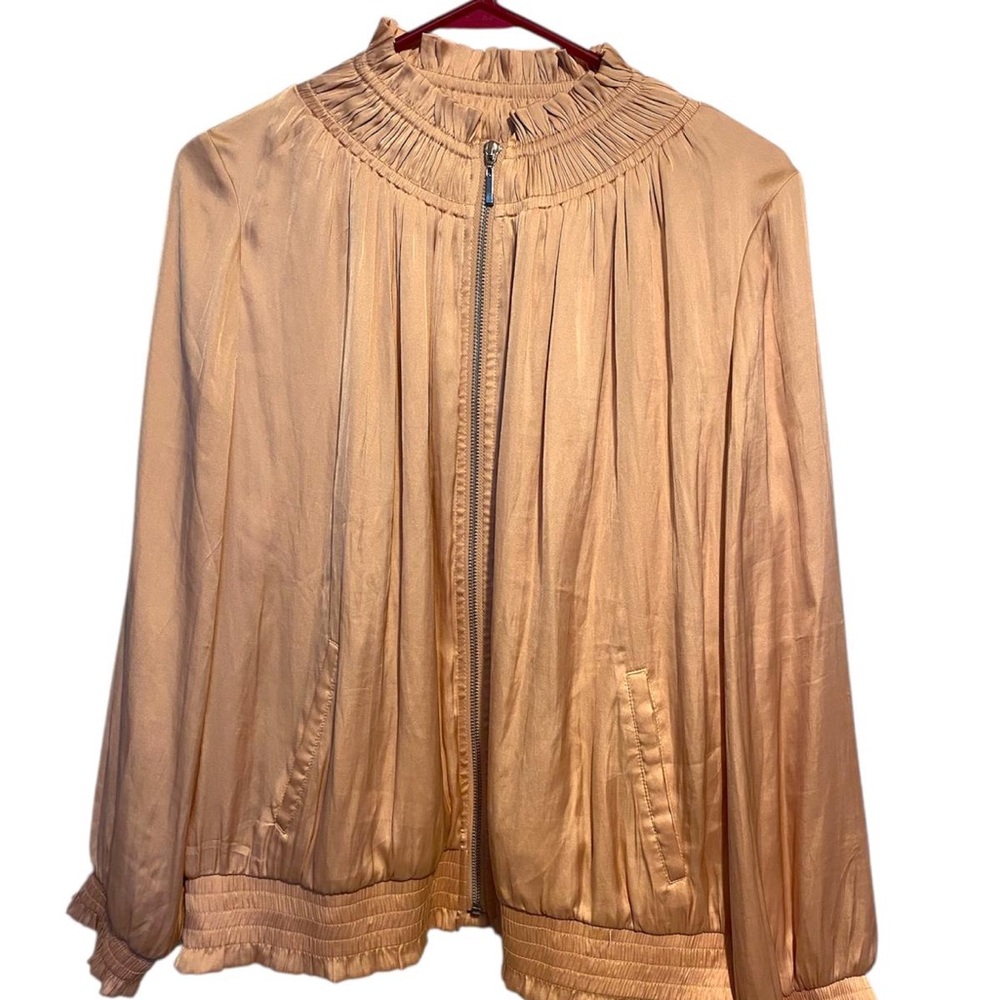 Chico's Tan Bomber Jacket with High Collar and Elastic Hem/size M/L
